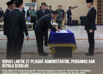 Bupati Lantik 27 Pejabat Administrator, Pengawas dan Kepala Sekolah