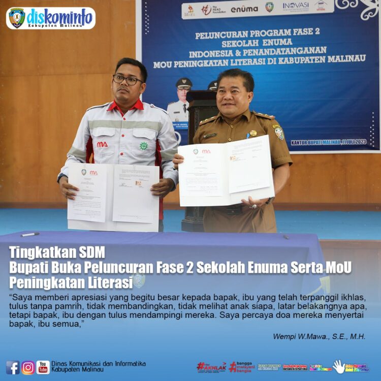 Tingkatkan SDM, Bupati Buka Peluncuran Fase 2 Sekolah Enuma Serta MoU Peningkatan Literasi
