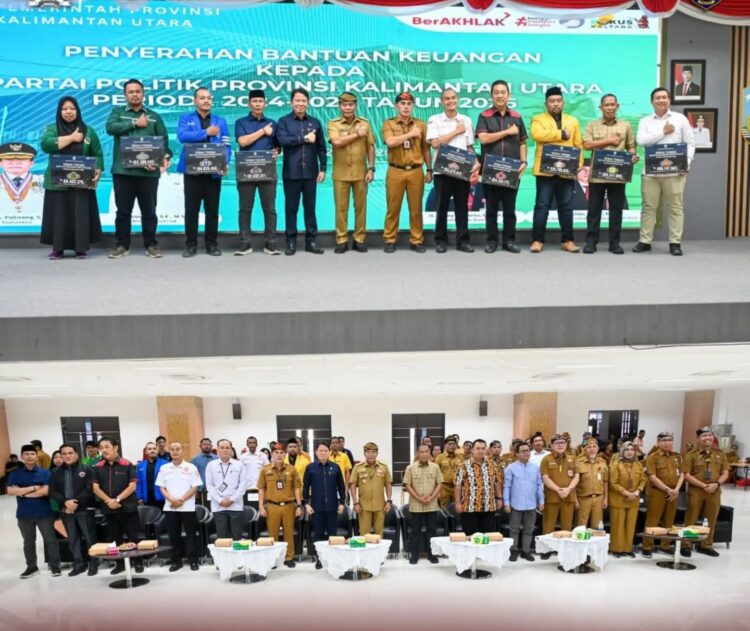 Ketua DPRD Provinsi Kaltara Achmad Djufrie menghadiri penyerahan simbolis bantuan keuangan kepada partai politik. (Humas DPRD Kaltara).
