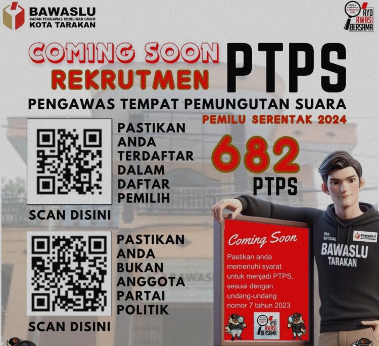 Bawaslu Tarakan Buka Rekrutmen 682 PTPS, Simak Tugas dan Syarat Pendaftarannya Berikut Ini