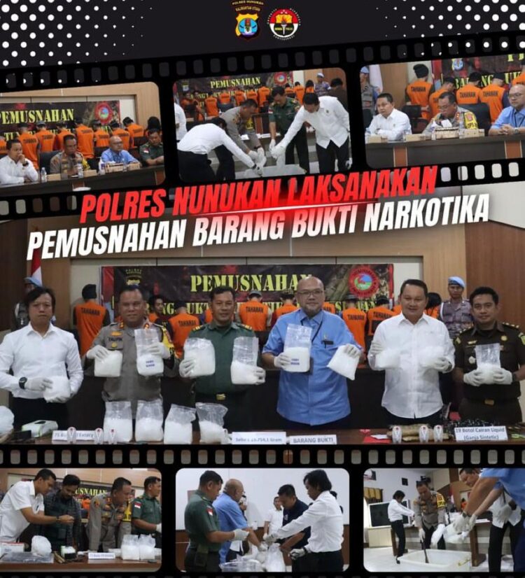 Polres Nunukan memusnahkan barang bukti tindak kejahatan narkoba hasil tangkapan Agustus hingga Desember 2023 (FOTO : Polres Nunukan)