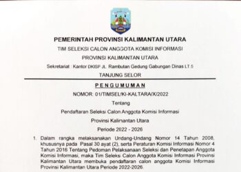 Pengumuman Pendaftaran Seleksi Calon Anggota Komisi Informasi Provinsi Kalimantan Utara