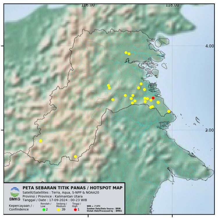 Peta sebaran titik panas di Kaltara (Humas BMKG)
