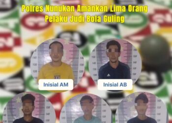 Tampang 5 pelaku judi bola guling (Foto : Humas Polres Nunukan)