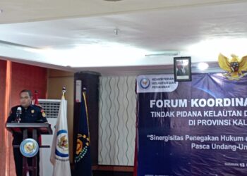 Kepala PSDKP Tarakan, Johanis J. Medea saat menjadi narasumber dalam rakor Sinergitas Penegakan Hukum di Bidang Kelautan dan Perikanan Pasca UU Cipta Kerja di Swiss-Belhotel Tarakan beberapa waktu lalu